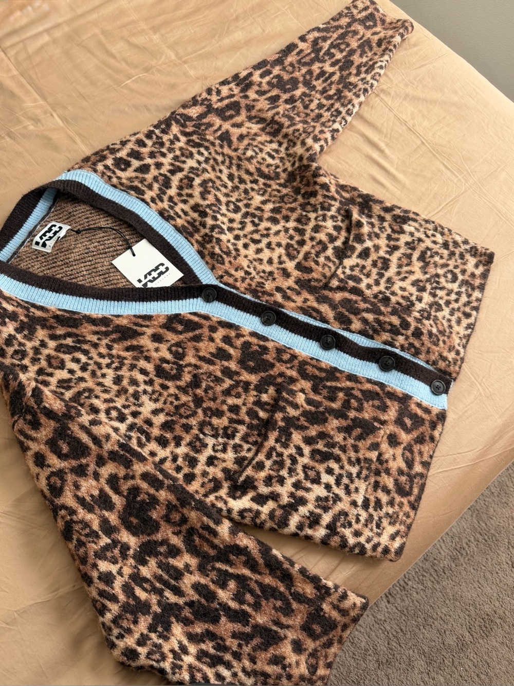 KBB Leopard Print Cardigan with Blue Trim Oversized